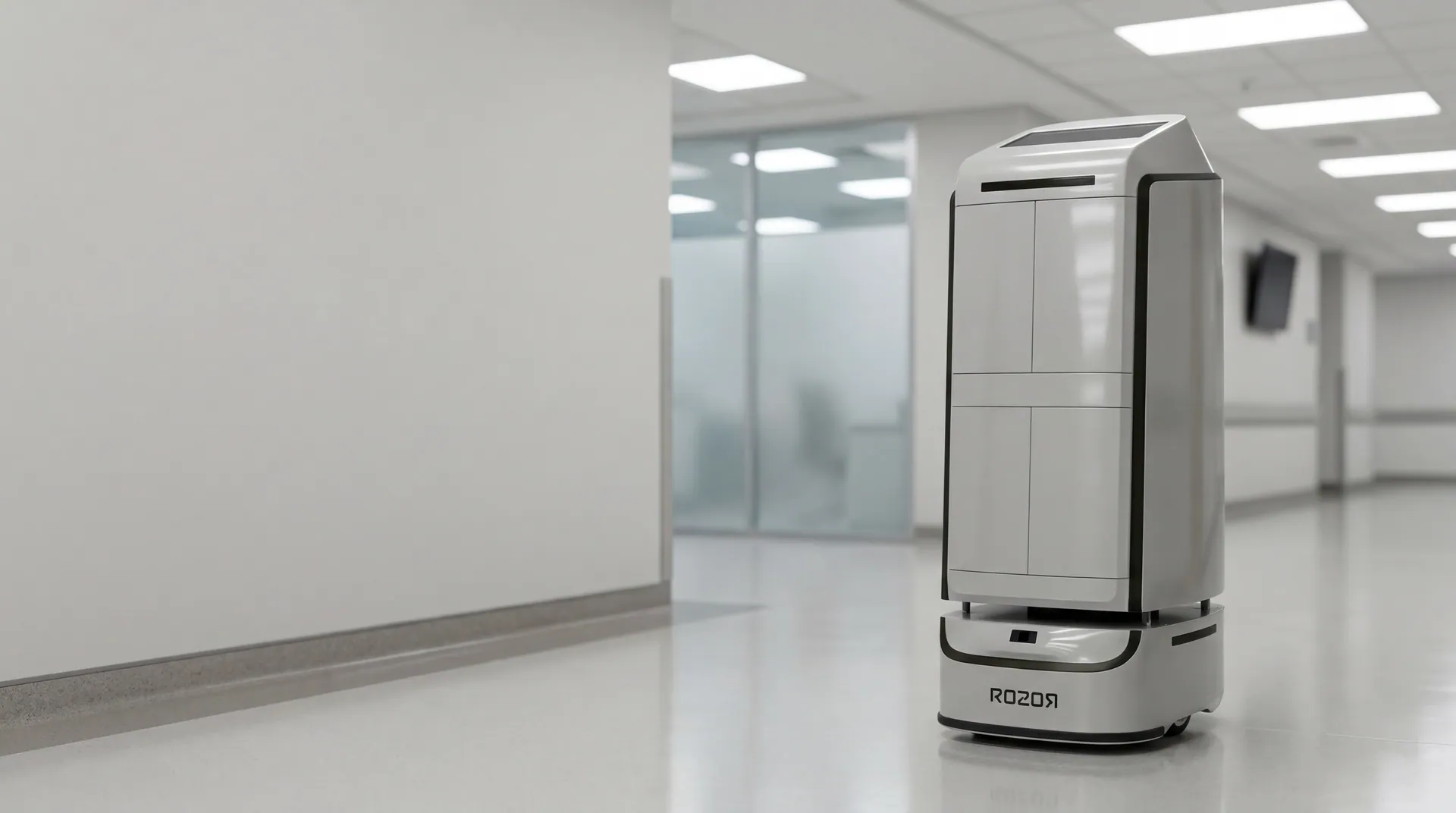 ROZOR Delivery robot in a hospital corridor