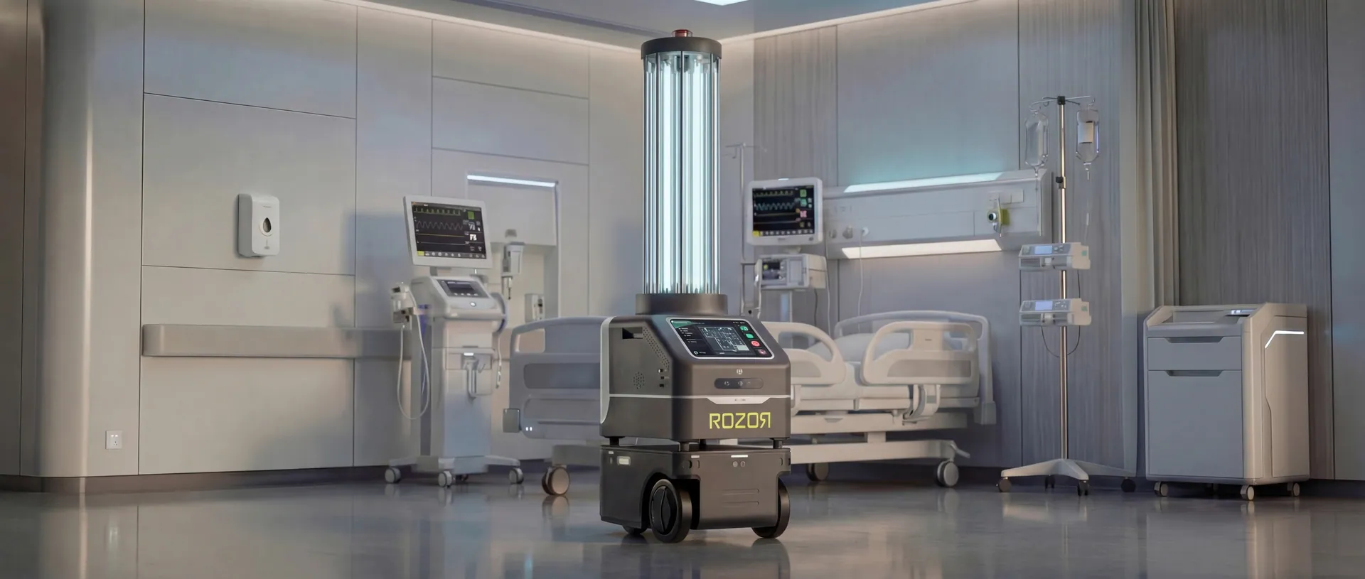 ROZOR Disinfection robot operating in a hospital room