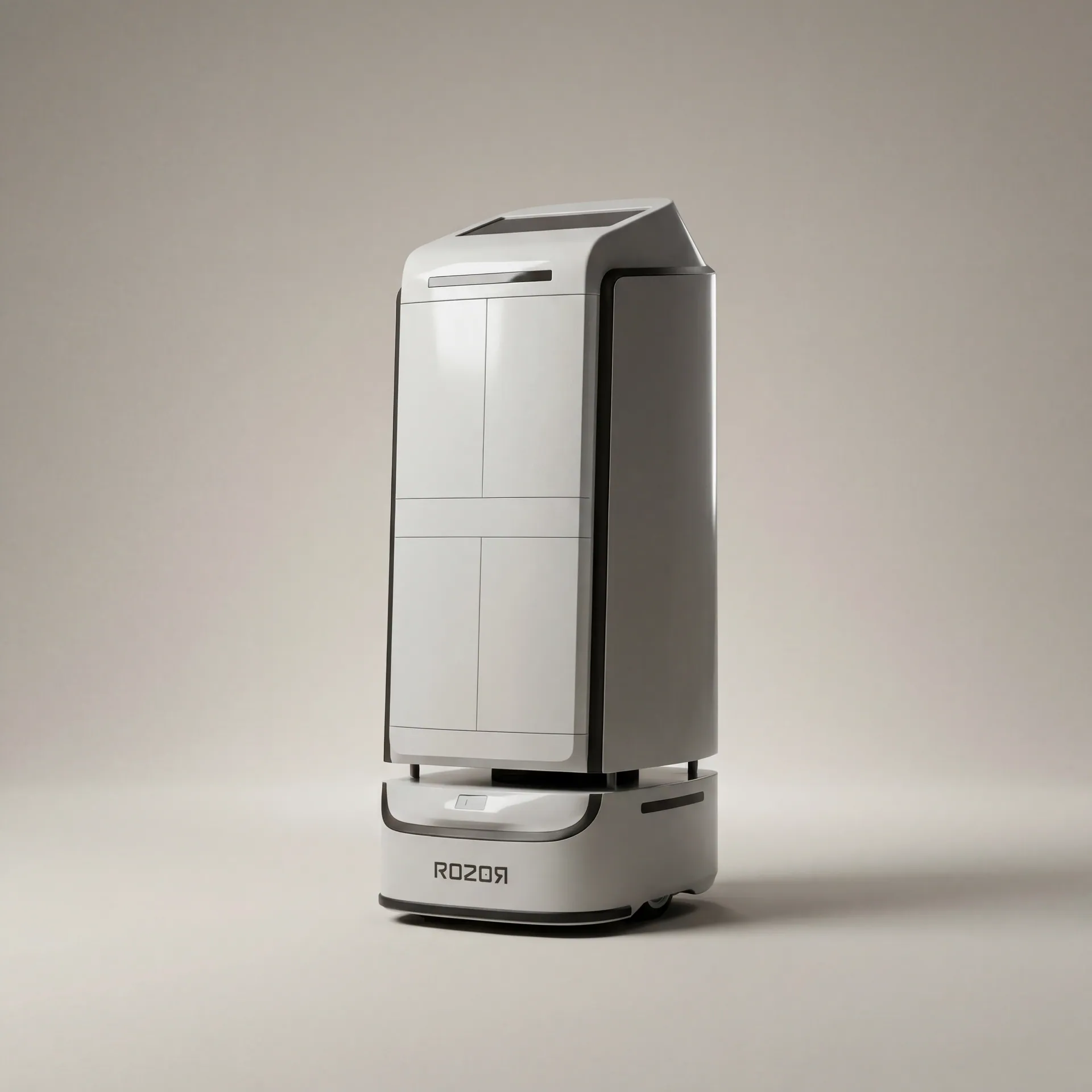 ROZOR Delivery Robot, secure autonomous transport unit, studio shot.