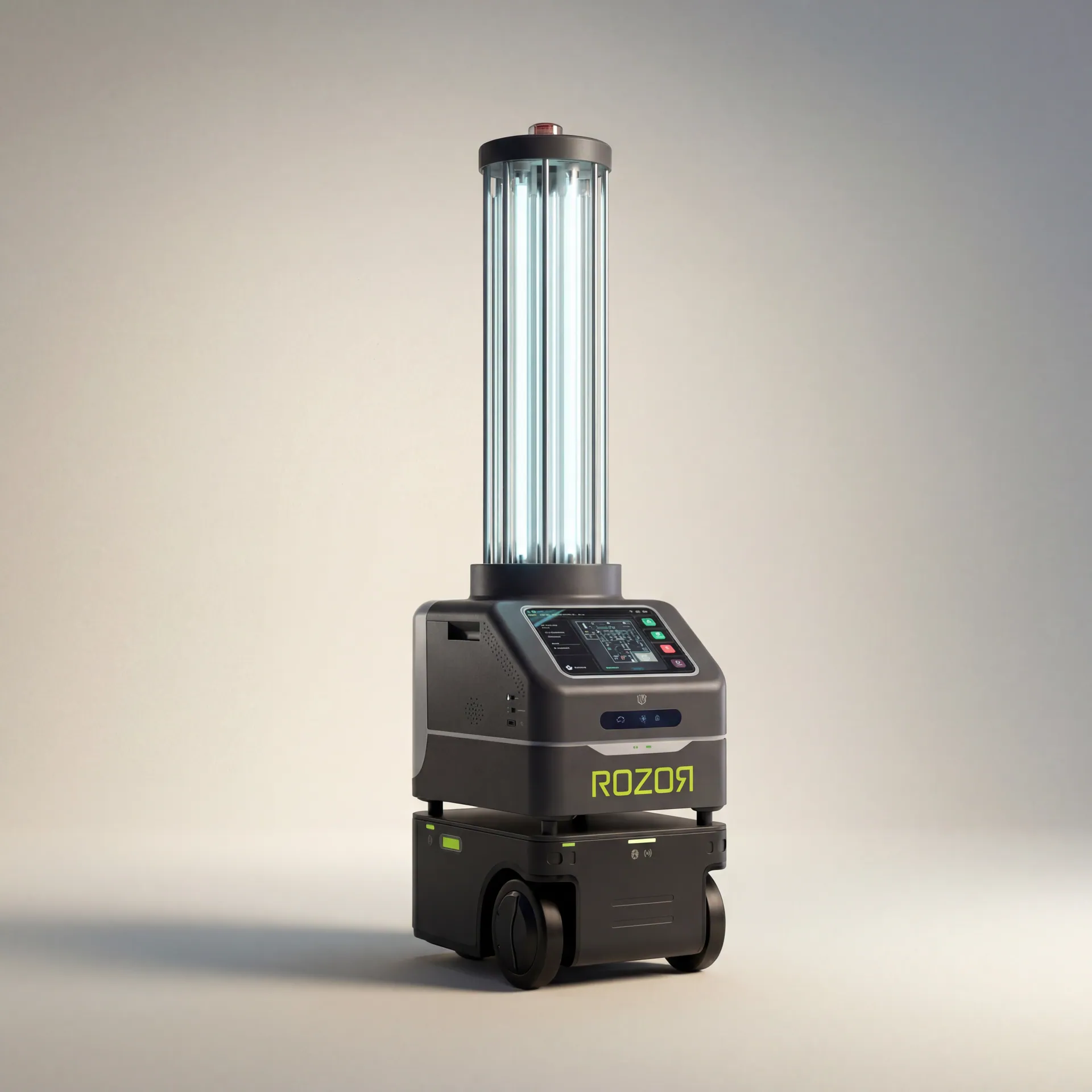 ROZOR Disinfection Robot, chemical-free UV-C disinfection unit, studio shot.